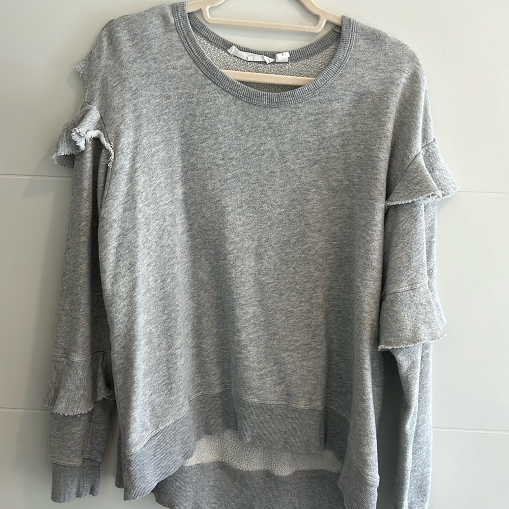 Wilt size small heater grey oversized ruffle sleeve open shoulder sweater
